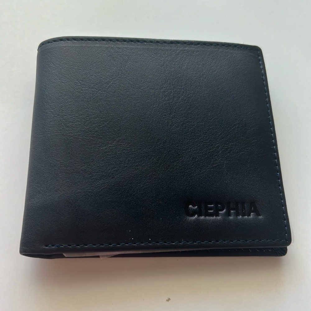 Sleek Men's Deep Blue Leather RFID Wallet with Minimalist Design